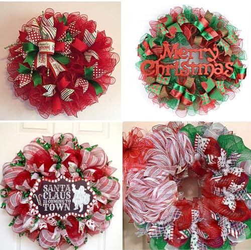 3 Rolls Snowball Red White Green Stripe Deco Mesh Ribbon for Wreath, alternate view 5