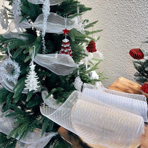 3 Rolls White Deco Mesh Ribbon for Christmas Wreath Making Supplies, alternate view 3