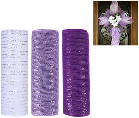 3 Rolls White Purple Deco Mesh Ribbon for Wreath Making Supplies