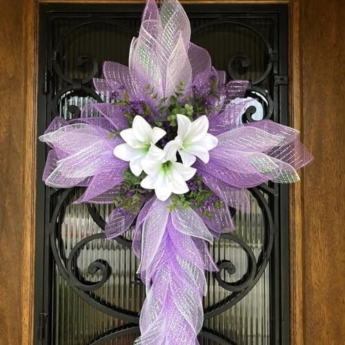 3 Rolls White Purple Deco Mesh Ribbon for Wreath Making Supplies, alternate view 2