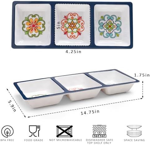 3-Section Divided Serving Trays, Talavera 14.75”x 6” Unbreakable Melamine Serving Platter for Serving Food, 3, alternate view