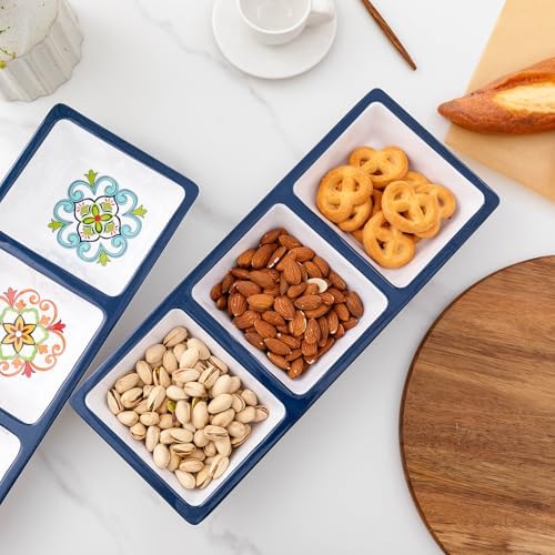 3-Section Divided Serving Trays, Talavera 14.75”x 6” Unbreakable Melamine Serving Platter for Serving Food, 3, alternate view