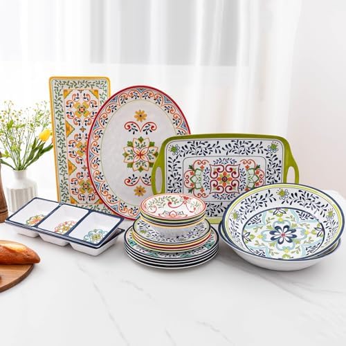 3-Section Divided Serving Trays, Talavera 14.75”x 6” Unbreakable Melamine Serving Platter for Serving Food, 3, alternate view