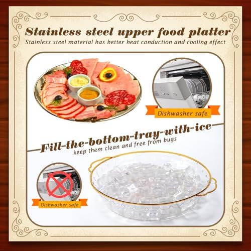 3 Set 11.8" Chilled Serving Tray Compartments for Parties, Gold in Gold, alternate view 5