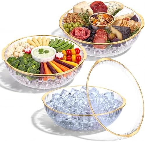 3 Set 11.8" Shrimp Cocktail Serving Dish, Gold Rim, Transparent in Gold Rim, transparent