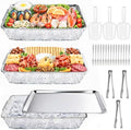 3 Set 16 x 9'' Chilled Serving Tray for Parties with Tong Scoop, Silver Cold Serving Trays with Compartment