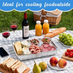 3 Set 16 x 9'' Chilled Serving Tray for Parties with Tong Scoop, Silver Cold Serving Trays with Compartment, alternate view 2