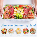 3 Set 16 x 9'' Chilled Serving Tray for Parties with Tong Scoop, Silver Cold Serving Trays with Compartment, alternate view 4