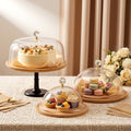 3 Set Bamboo Cake Stand Set with Acrylic Dome Covers in wood