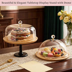 3 Set Bamboo Cake Stand Set with Acrylic Dome Covers in wood, alternate view 3