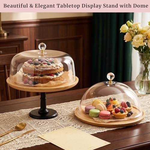 3 Set Bamboo Cake Stand Set with Acrylic Dome Covers in wood, alternate view 3