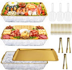 3 Set Chilled Serving Trays for Parties Gold 16 x 9'' Large Cold Serving Tray with Tong Scoop for Vegetable