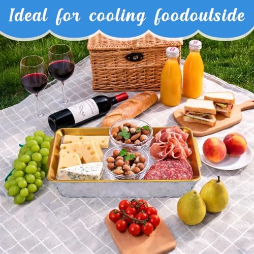 3 Set Chilled Serving Trays for Parties Gold 16 x 9'' Large Cold Serving Tray with Tong Scoop for Vegetable, alternate view 2