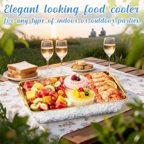 3 Set Chilled Serving Trays for Parties Gold 16 x 9'' Large Cold Serving Tray with Tong Scoop for Vegetable, alternate view 6