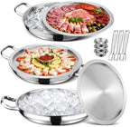 3-Set Chilled Serving Trays, Shrimp Cocktail Serving Dish with Ice Trays in Silver