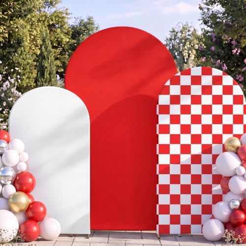3 Set Red Checkered Arch Cover Arch Backdrop Cover in Red