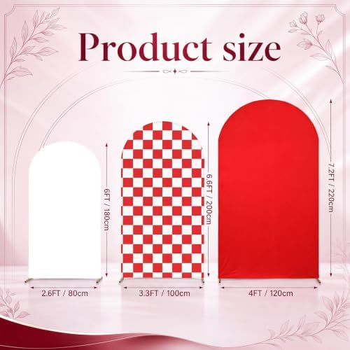 3 Set Red Checkered Arch Cover Arch Backdrop Cover in Red, alternate view 2