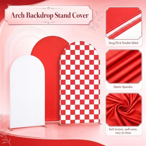 3 Set Red Checkered Arch Cover Arch Backdrop Cover in Red, alternate view 3
