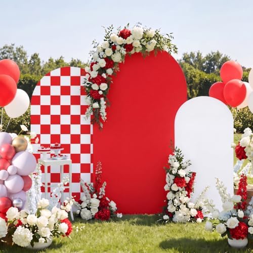 3 Set Red Checkered Arch Cover Arch Backdrop Cover in Red, alternate view 6