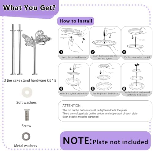 3 Sets 3-Tier Cupcake Stand Hardware Fittings, Zinc Alloy Cake Plate Stands Handle Fittings, Metal Cake Stand, alternate view