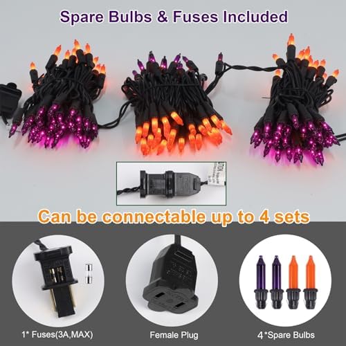 3 Sets Halloween Lights, 29ft 150 Count Black Wire Fairy Mini Lights, 120V UL Certified Incandescent Light, alternate view 6