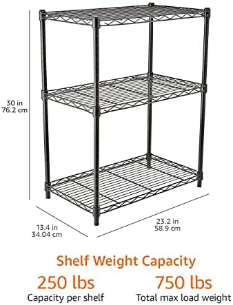 3-Shelf Adjustable Heavy Duty Steel Wire Rack Storage Shelving Organizer with Storage Space, Versatility and, alternate view