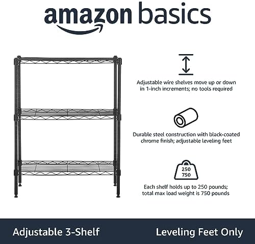 3-Shelf Adjustable Heavy Duty Steel Wire Rack Storage Shelving Organizer with Storage Space, Versatility and, alternate view