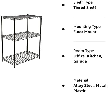 3-Shelf Adjustable Heavy Duty Steel Wire Rack Storage Shelving Organizer with Storage Space, Versatility and, alternate view