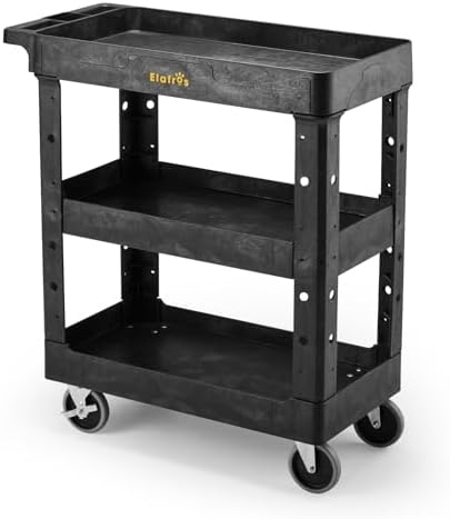 3-Shelf Heavy Duty Plastic Rolling Utility Cart, 34 x 17 x 38.5 in