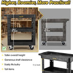 3-Shelf Heavy Duty Plastic Rolling Utility Cart, 34 x 17 x 38.5 in, alternate view 3