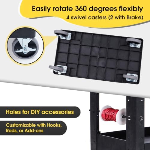 3-Shelf Heavy Duty Plastic Rolling Utility Cart, 34 x 17 x 38.5 in, alternate view 5