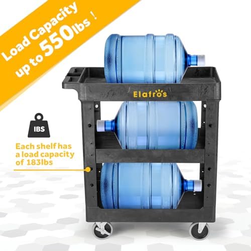 3-Shelf Heavy Duty Plastic Rolling Utility Cart, 34 x 17 x 38.5 in, alternate view 6