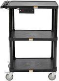 3-Shelf Mobile Utility Cart with 3 Outlets and 8' Cord, Heavy-Duty Service Cart for Offices and Warehouses with