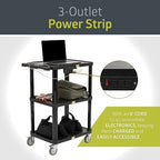 3-Shelf Mobile Utility Cart with 3 Outlets and 8' Cord, Heavy-Duty Service Cart for Offices and Warehouses with, alternate