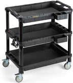 3-Shelf Rolling Utility Cart with Power Strip, 32.4 x 18.3 in