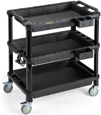 3-Shelf Rolling Utility Cart with Power Strip, 32.4 x 18.3 in