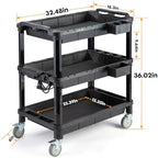 3-Shelf Rolling Utility Cart with Power Strip, 32.4 x 18.3 in, alternate view 2