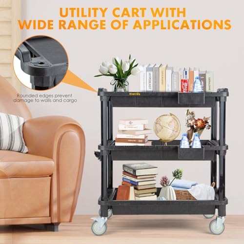 3-Shelf Rolling Utility Cart with Power Strip, 32.4 x 18.3 in, alternate view 5