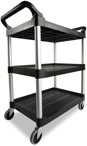 3-Shelf Service Push Cart, 200lb, Black in Black