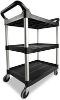 3-Shelf Service Push Cart, 200lb, Black in Black