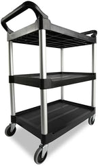 3-Shelf Service Push Cart, 200lb, Black in Black