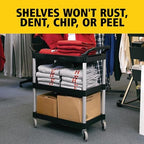 3-Shelf Service Push Cart, 200lb, Black in Black, alternate view 2