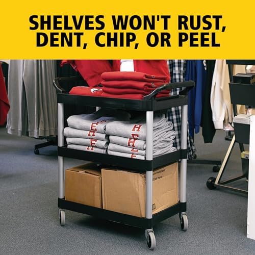 3-Shelf Service Push Cart, 200lb, Black in Black, alternate view 2