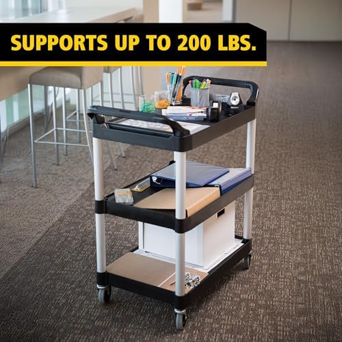 3-Shelf Service Push Cart, 200lb, Black in Black, alternate view 5