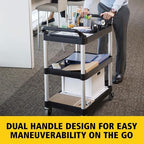 3-Shelf Service Push Cart, 200lb, Black in Black, alternate view 6