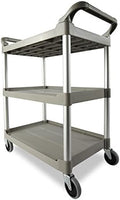 3-Shelf Service Push Cart, 200lb, Platinum