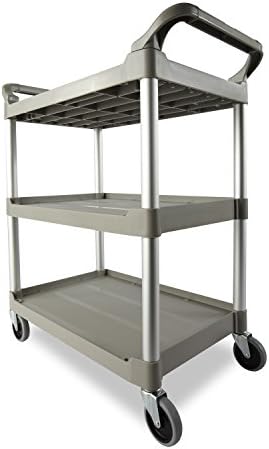 3-Shelf Service Push Cart, 200lb, Platinum
