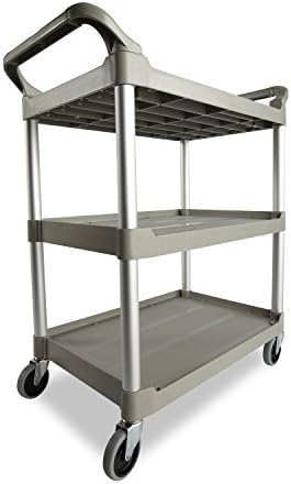 3-Shelf Service Push Cart, 200lb, Platinum, alternate view 2