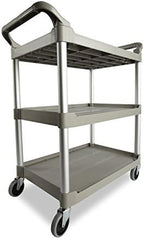 3-Shelf Service Push Cart, 200lb, Platinum, alternate view 2