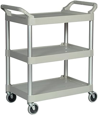 3-Shelf Service Push Cart, 200lb, Platinum, alternate view 3